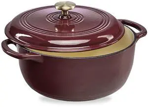 7.5 Quart Enamel Cast-Iron Round Dutch Oven, Family Style Heavy-Duty Pre-Seasoned Cookware for Home, Kitchen, Dining Room, Oven Safe w/Lid, Dual Handles - Cabernet Red 7.5 Quart Enamel Cast-Iron Round Dutch Oven, Family Style Heavy-Duty Pre-Seasoned Cookware for Home, Kitchen, Dining Room, Oven Safe w/Lid, Dual Handles - Cabernet Red
