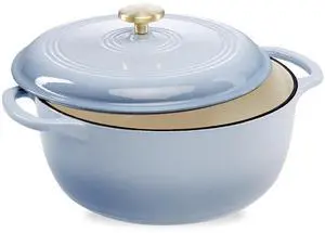 7.5 Quart Enamel Cast-Iron Round Dutch Oven, Family Style Heavy-Duty Pre-Seasoned Cookware for Home, Kitchen, Dining Room, Oven Safe w/Lid, Dual Handles - Cornflower Blue 7.5 Quart Enamel Cast-Iron Round Dutch Oven, Family Style Heavy-Duty Pre-Seasoned Cookware for Home, Kitchen, Dining Room, Oven Safe w/Lid, Dual Handles - Cornflower Blue