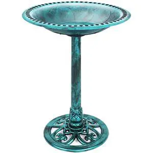 Best Choice Products 28in Pedestal Bird Bath, Vintage Outdoor Resin Accent Decoration w/Fleur-de-Lis Accents - Green Best Choice Products 28in Pedestal Bird Bath, Vintage Outdoor Resin Accent Decoration w/Fleur-de-Lis Accents - Green