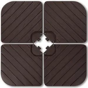4-Piece Cantilever Offset Patio Umbrella Base Weight Set, Heavy-Duty Fillable Stand Plates for Water or Sand, Easy-Fill Spouts, Wood Grain Finish - Brown 4-Piece Cantilever Offset Patio Umbrella Base Weight Set, Heavy-Duty Fillable Stand Plates for Water or Sand, Easy-Fill Spouts, Wood Grain Finish - Brown