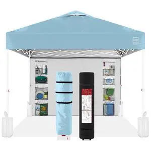10x10ft Pop Up Canopy Tent with Sidewall, 1 Person 1 Minute Set Up, Carry Case, 4 Weight Bags - French Blue/White 10x10ft Pop Up Canopy Tent with Sidewall, 1 Person 1 Minute Set Up, Carry Case, 4 Weight Bags - French Blue/White