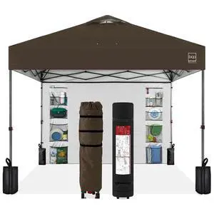 10x10ft Pop Up Canopy Tent with Sidewall, 1 Person 1 Minute Set Up, Carry Case, 4 Weight Bags - Brown 10x10ft Pop Up Canopy Tent with Sidewall, 1 Person 1 Minute Set Up, Carry Case, 4 Weight Bags - Brown