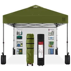 10x10ft Pop Up Canopy Tent with Sidewall, 1 Person 1 Minute Set Up, Carry Case, 4 Weight Bags - Olive Green 10x10ft Pop Up Canopy Tent with Sidewall, 1 Person 1 Minute Set Up, Carry Case, 4 Weight Bags - Olive Green