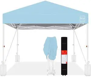 10x10ft Pop Up Canopy Tent, Outdoor Shade, 1 Person 1 Minute Set Up, Carry Case, 4 Weight Bags - French Blue/White 10x10ft Pop Up Canopy Tent, Outdoor Shade, 1 Person 1 Minute Set Up, Carry Case, 4 Weight Bags - French Blue/White