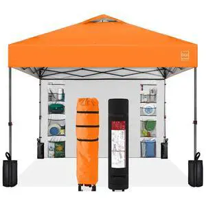 10x10ft Pop Up Canopy Tent with Sidewall, 1 Person 1 Minute Set Up, Carry Case, 4 Weight Bags - Orange 10x10ft Pop Up Canopy Tent with Sidewall, 1 Person 1 Minute Set Up, Carry Case, 4 Weight Bags - Orange