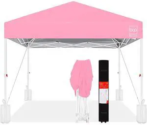 10x10ft Pop Up Canopy Tent, Outdoor Shade, 1 Person 1 Minute Set Up, Carry Case, 4 Weight Bags - Pink/White 10x10ft Pop Up Canopy Tent, Outdoor Shade, 1 Person 1 Minute Set Up, Carry Case, 4 Weight Bags - Pink/White
