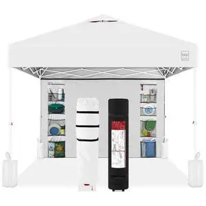 10x10ft Pop Up Canopy Tent with Sidewall, 1 Person 1 Minute Set Up, Carry Case, 4 Weight Bags - White/White 10x10ft Pop Up Canopy Tent with Sidewall, 1 Person 1 Minute Set Up, Carry Case, 4 Weight Bags - White/White
