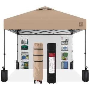 10x10ft Pop Up Canopy Tent with Sidewall, 1 Person 1 Minute Set Up, Carry Case, 4 Weight Bags - Tan 10x10ft Pop Up Canopy Tent with Sidewall, 1 Person 1 Minute Set Up, Carry Case, 4 Weight Bags - Tan