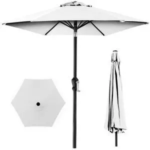 10ft Outdoor Patio Umbrella, Outdoor Table Umbrella, Yard Umbrella, Market Umbrella with 6 Sturdy Ribs, Push Button, Tilt and Crank - White 10ft Outdoor Patio Umbrella, Outdoor Table Umbrella, Yard Umbrella, Market Umbrella with 6 Sturdy Ribs, Push Button, Tilt and Crank - White