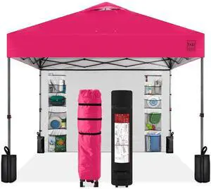 10x10ft Pop Up Canopy Tent with Sidewall, 1 Person 1 Minute Set Up, Carry Case, 4 Weight Bags - Hot Pink 10x10ft Pop Up Canopy Tent with Sidewall, 1 Person 1 Minute Set Up, Carry Case, 4 Weight Bags - Hot Pink