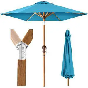 10ft Market Umbrella, Outdoor Sun Shade for Backyard, Deck, Poolside, Table w/Woodgrain Pattern, Easy Tilt & Crank - Sky Blue 10ft Market Umbrella, Outdoor Sun Shade for Backyard, Deck, Poolside, Table w/Woodgrain Pattern, Easy Tilt & Crank - Sky Blue