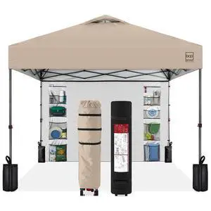 10x10ft Pop Up Canopy Tent with Sidewall, 1 Person 1 Minute Set Up, Carry Case, 4 Weight Bags - Sand 10x10ft Pop Up Canopy Tent with Sidewall, 1 Person 1 Minute Set Up, Carry Case, 4 Weight Bags - Sand