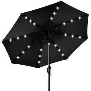10ft Solar Polyester LED Lighted Patio Umbrella w/Tilt Adjustment and UV-Resistant Fabric - Black 10ft Solar Polyester LED Lighted Patio Umbrella w/Tilt Adjustment and UV-Resistant Fabric - Black