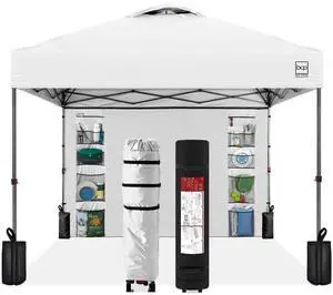 10x10ft Pop Up Canopy Tent with Sidewall, 1 Person 1 Minute Set Up, Carry Case, 4 Weight Bags - White 10x10ft Pop Up Canopy Tent with Sidewall, 1 Person 1 Minute Set Up, Carry Case, 4 Weight Bags - White