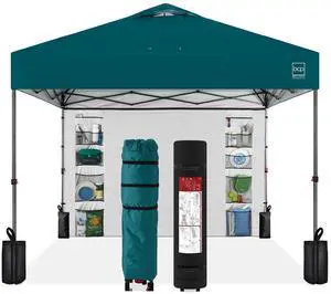 10x10ft Pop Up Canopy Tent with Sidewall, 1 Person 1 Minute Set Up, Carry Case, 4 Weight Bags - Cerulean 10x10ft Pop Up Canopy Tent with Sidewall, 1 Person 1 Minute Set Up, Carry Case, 4 Weight Bags - Cerulean