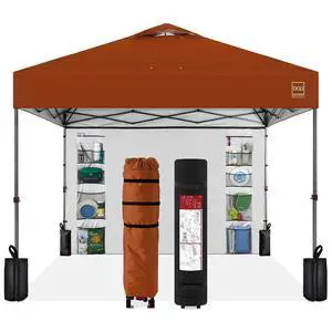 10x10ft Pop Up Canopy Tent with Sidewall, 1 Person 1 Minute Set Up, Carry Case, 4 Weight Bags - Rust 10x10ft Pop Up Canopy Tent with Sidewall, 1 Person 1 Minute Set Up, Carry Case, 4 Weight Bags - Rust