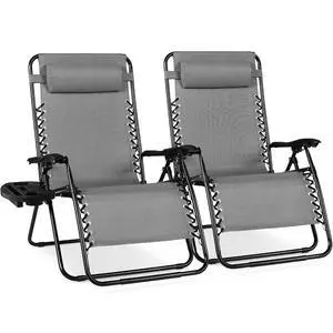Set of 2 Extra Wide Adjustable Steel Mesh Zero Gravity Lounge Chair Recliners w/Pillows and Cup Holder Trays - Ice Gray Set of 2 Extra Wide Adjustable Steel Mesh Zero Gravity Lounge Chair Recliners w/Pillows and Cup Holder Trays - Ice Gray
