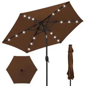 7.5ft Solar Umbrella LED Lighted Patio Umbrella, Table Market Umbrella with Tilt and Crank, Outdoor Umbrella for Garden, Deck, Backyard, Pool and Beach - Brown 7.5ft Solar Umbrella LED Lighted Patio Umbrella, Table Market Umbrella with Tilt and Crank, Outdoor Umbrella for Garden, Deck, Backyard, Pool and Beach - Brown