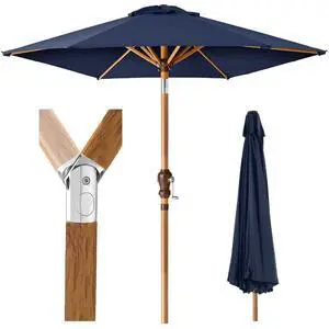 10ft Market Umbrella, Outdoor Sun Shade for Backyard, Deck, Poolside, Table w/Woodgrain Pattern, Easy Tilt & Crank - Navy Blue 10ft Market Umbrella, Outdoor Sun Shade for Backyard, Deck, Poolside, Table w/Woodgrain Pattern, Easy Tilt & Crank - Navy Blue