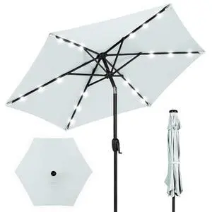 7.5ft Solar Umbrella LED Lighted Patio Umbrella, Table Market Umbrella with Tilt and Crank, Outdoor Umbrella for Garden, Deck, Backyard, Pool and Beach - Baby Blue 7.5ft Solar Umbrella LED Lighted Patio Umbrella, Table Market Umbrella with Tilt and Crank, Outdoor Umbrella for Garden, Deck, Backyard, Pool and Beach - Baby Blue