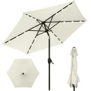 7.5ft Solar Umbrella LED Lighted Patio Umbrella, Table Market Umbrella with Tilt and Crank, Outdoor Umbrella for Garden, Deck, Backyard, Pool and Beach - Ivory 7.5ft Solar Umbrella LED Lighted Patio Umbrella, Table Market Umbrella with Tilt and Crank, Outdoor Umbrella for Garden, Deck, Backyard, Pool and Beach - Ivory