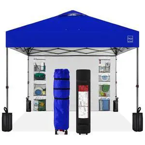 10x10ft Pop Up Canopy Tent with Sidewall, 1 Person 1 Minute Set Up, Carry Case, 4 Weight Bags - Resort Blue 10x10ft Pop Up Canopy Tent with Sidewall, 1 Person 1 Minute Set Up, Carry Case, 4 Weight Bags - Resort Blue