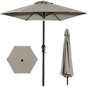 10ft Outdoor Patio Umbrella, Outdoor Table Umbrella, Yard Umbrella, Market Umbrella with 6 Sturdy Ribs, Push Button, Tilt and Crank - Beige 10ft Outdoor Patio Umbrella, Outdoor Table Umbrella, Yard Umbrella, Market Umbrella with 6 Sturdy Ribs, Push Button, Tilt and Crank - Beige