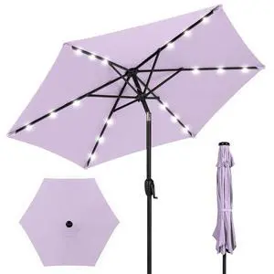7.5ft Solar Umbrella LED Lighted Patio Umbrella, Table Market Umbrella with Tilt and Crank, Outdoor Umbrella for Garden, Deck, Backyard, Pool and Beach - Lavender 7.5ft Solar Umbrella LED Lighted Patio Umbrella, Table Market Umbrella with Tilt and Crank, Outdoor Umbrella for Garden, Deck, Backyard, Pool and Beach - Lavender