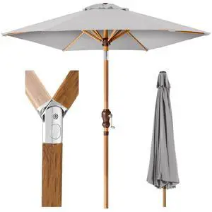 10ft Market Umbrella, Outdoor Sun Shade for Backyard, Deck, Poolside, Table w/Woodgrain Pattern, Easy Tilt & Crank - Fog Gray 10ft Market Umbrella, Outdoor Sun Shade for Backyard, Deck, Poolside, Table w/Woodgrain Pattern, Easy Tilt & Crank - Fog Gray