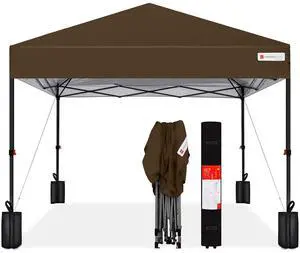 10x10ft Pop Up Canopy Tent, Outdoor Shade, 1 Person 1 Minute Set Up, Carry Case, 4 Weight Bags - Brown 10x10ft Pop Up Canopy Tent, Outdoor Shade, 1 Person 1 Minute Set Up, Carry Case, 4 Weight Bags - Brown