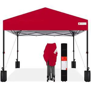 10x10ft Pop Up Canopy Tent, Outdoor Shade, 1 Person 1 Minute Set Up, Carry Case, 4 Weight Bags - Red 10x10ft Pop Up Canopy Tent, Outdoor Shade, 1 Person 1 Minute Set Up, Carry Case, 4 Weight Bags - Red