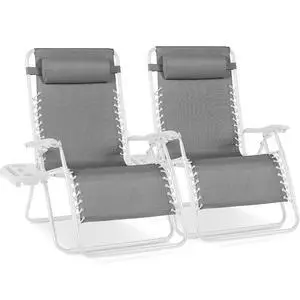 Set of 2 Extra Wide Adjustable Steel Mesh Zero Gravity Lounge Chair Recliners w/Pillows and Cup Holder Trays - Ice Gray/White Set of 2 Extra Wide Adjustable Steel Mesh Zero Gravity Lounge Chair Recliners w/Pillows and Cup Holder Trays - Ice Gray/White