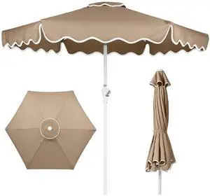 7.5ft Patio Market Umbrella with Wavy Trim, UV-Fade-Resistant 210g Canopy, Crank & Tilt, Wind Vent, Heavy-Duty Frame - Tan 7.5ft Patio Market Umbrella with Wavy Trim, UV-Fade-Resistant 210g Canopy, Crank & Tilt, Wind Vent, Heavy-Duty Frame - Tan