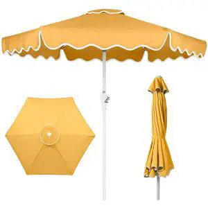 7.5ft Patio Market Umbrella with Wavy Trim, UV-Fade-Resistant 210g Canopy, Crank & Tilt, Wind Vent, Heavy-Duty Frame - Marigold 7.5ft Patio Market Umbrella with Wavy Trim, UV-Fade-Resistant 210g Canopy, Crank & Tilt, Wind Vent, Heavy-Duty Frame - Marigold