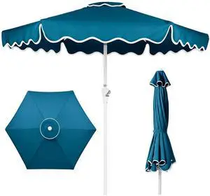 7.5ft Patio Market Umbrella with Wavy Trim, UV-Fade-Resistant 210g Canopy, Crank & Tilt, Wind Vent, Heavy-Duty Frame - Peacock 7.5ft Patio Market Umbrella with Wavy Trim, UV-Fade-Resistant 210g Canopy, Crank & Tilt, Wind Vent, Heavy-Duty Frame - Peacock
