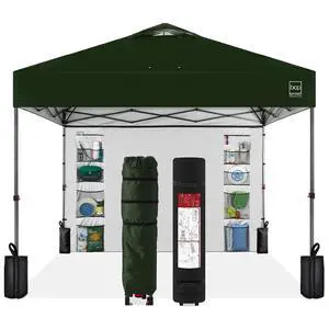 10x10ft Pop Up Canopy Tent with Sidewall, 1 Person 1 Minute Set Up, Carry Case, 4 Weight Bags - Dark Green 10x10ft Pop Up Canopy Tent with Sidewall, 1 Person 1 Minute Set Up, Carry Case, 4 Weight Bags - Dark Green