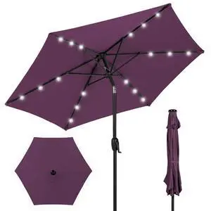 7.5ft Solar Umbrella LED Lighted Patio Umbrella, Table Market Umbrella with Tilt and Crank, Outdoor Umbrella for Garden, Deck, Backyard, Pool and Beach - Amethyst Purple 7.5ft Solar Umbrella LED Lighted Patio Umbrella, Table Market Umbrella with Tilt and Crank, Outdoor Umbrella for Garden, Deck, Backyard, Pool and Beach - Amethyst Purple
