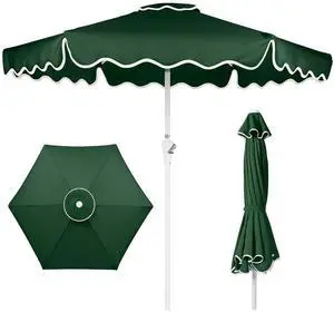 7.5ft Patio Market Umbrella with Wavy Trim, UV-Fade-Resistant 210g Canopy, Crank & Tilt, Wind Vent, Heavy-Duty Frame - Green 7.5ft Patio Market Umbrella with Wavy Trim, UV-Fade-Resistant 210g Canopy, Crank & Tilt, Wind Vent, Heavy-Duty Frame - Green
