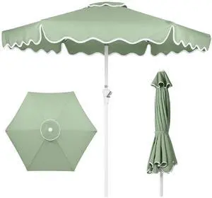 7.5ft Patio Market Umbrella with Wavy Trim, UV-Fade-Resistant 210g Canopy, Crank & Tilt, Wind Vent, Heavy-Duty Frame - Sage Green 7.5ft Patio Market Umbrella with Wavy Trim, UV-Fade-Resistant 210g Canopy, Crank & Tilt, Wind Vent, Heavy-Duty Frame - Sage Green