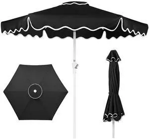 7.5ft Patio Market Umbrella with Wavy Trim, UV-Fade-Resistant 210g Canopy, Crank & Tilt, Wind Vent, Heavy-Duty Frame - Black 7.5ft Patio Market Umbrella with Wavy Trim, UV-Fade-Resistant 210g Canopy, Crank & Tilt, Wind Vent, Heavy-Duty Frame - Black