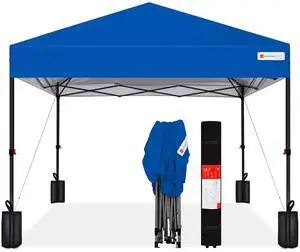10x10ft Pop Up Canopy Tent, Outdoor Shade, 1 Person 1 Minute Set Up, Carry Case, 4 Weight Bags - Blue 10x10ft Pop Up Canopy Tent, Outdoor Shade, 1 Person 1 Minute Set Up, Carry Case, 4 Weight Bags - Blue