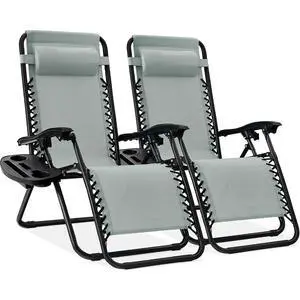Set of 2 Adjustable Steel Mesh Zero Gravity Lounge Chair Recliners w/Pillows and Cup Holder Trays - Stardew Set of 2 Adjustable Steel Mesh Zero Gravity Lounge Chair Recliners w/Pillows and Cup Holder Trays - Stardew