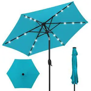 7.5ft Solar Umbrella LED Lighted Patio Umbrella, Table Market Umbrella with Tilt and Crank, Outdoor Umbrella for Garden, Deck, Backyard, Pool and Beach - Sky Blue 7.5ft Solar Umbrella LED Lighted Patio Umbrella, Table Market Umbrella with Tilt and Crank, Outdoor Umbrella for Garden, Deck, Backyard, Pool and Beach - Sky Blue