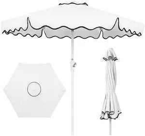 7.5ft Patio Market Umbrella with Wavy Trim, UV-Fade-Resistant 210g Canopy, Crank & Tilt, Wind Vent, Heavy-Duty Frame - White 7.5ft Patio Market Umbrella with Wavy Trim, UV-Fade-Resistant 210g Canopy, Crank & Tilt, Wind Vent, Heavy-Duty Frame - White