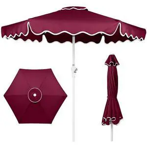 7.5ft Patio Market Umbrella with Wavy Trim, UV-Fade-Resistant 210g Canopy, Crank & Tilt, Wind Vent, Heavy-Duty Frame - Burgundy 7.5ft Patio Market Umbrella with Wavy Trim, UV-Fade-Resistant 210g Canopy, Crank & Tilt, Wind Vent, Heavy-Duty Frame - Burgundy