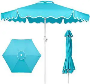 7.5ft Patio Market Umbrella with Wavy Trim, UV-Fade-Resistant 210g Canopy, Crank & Tilt, Wind Vent, Heavy-Duty Frame - Sky Blue 7.5ft Patio Market Umbrella with Wavy Trim, UV-Fade-Resistant 210g Canopy, Crank & Tilt, Wind Vent, Heavy-Duty Frame - Sky Blue