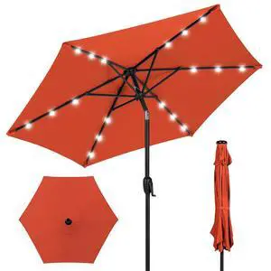 7.5ft Solar Umbrella LED Lighted Patio Umbrella, Table Market Umbrella with Tilt and Crank, Outdoor Umbrella for Garden, Deck, Backyard, Pool and Beach - Rust 7.5ft Solar Umbrella LED Lighted Patio Umbrella, Table Market Umbrella with Tilt and Crank, Outdoor Umbrella for Garden, Deck, Backyard, Pool and Beach - Rust