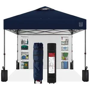 10x10ft Pop Up Canopy Tent with Sidewall, 1 Person 1 Minute Set Up, Carry Case, 4 Weight Bags - Navy Blue 10x10ft Pop Up Canopy Tent with Sidewall, 1 Person 1 Minute Set Up, Carry Case, 4 Weight Bags - Navy Blue