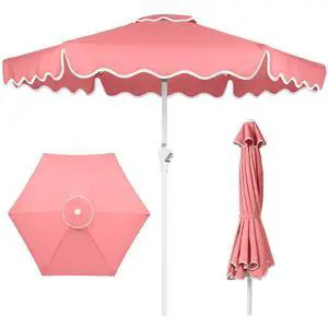 7.5ft Patio Market Umbrella with Wavy Trim, UV-Fade-Resistant 210g Canopy, Crank & Tilt, Wind Vent, Heavy-Duty Frame - Flamingo Pink 7.5ft Patio Market Umbrella with Wavy Trim, UV-Fade-Resistant 210g Canopy, Crank & Tilt, Wind Vent, Heavy-Duty Frame - Flamingo Pink
