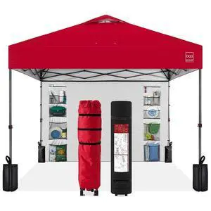 10x10ft Pop Up Canopy Tent with Sidewall, 1 Person 1 Minute Set Up, Carry Case, 4 Weight Bags - Red 10x10ft Pop Up Canopy Tent with Sidewall, 1 Person 1 Minute Set Up, Carry Case, 4 Weight Bags - Red